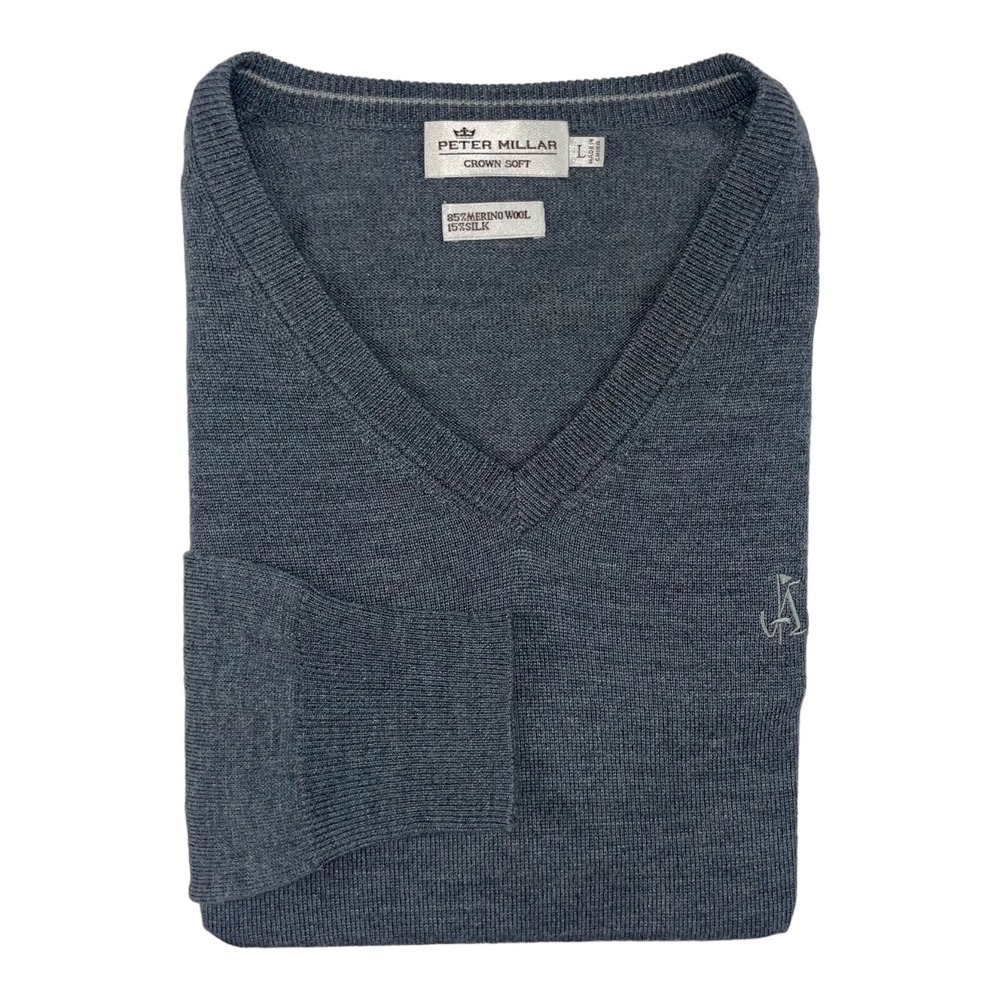Peter Millar Crown Soft Gray Merino Wool Silk V Neck Mens Sweater Size L